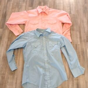 Malco Modes Vintage 90s Western Pearl Snap Shirt Adult 15 1/2 - 34 LS Pink Blue